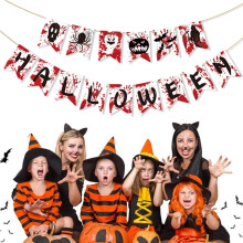 Liquidation ! Guirlande de banderoles « Joyeux Halloween » pour cheminée, mur, porte d'entrée - Décorations de fête intérieures/extérieures