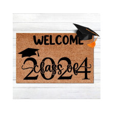 Funny Welcome Door Mat Brown Graduation Theme 18x30 Inch