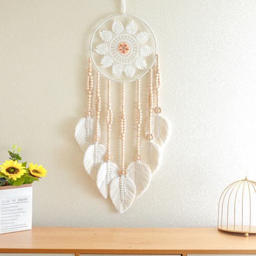 Dream Catcher Bead Wall Hanging Decor Black Leaf Bright 1