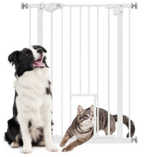 Portão de segurança ajustável para animais de estimação, branco, com porta para gatos, 100 cm