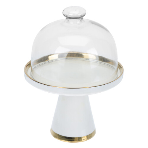 Ceramic cake stand with glass dome lid and footed plate 1
