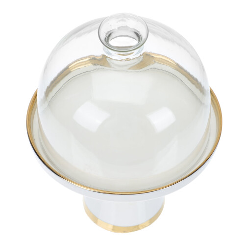 Ceramic cake stand with glass dome lid and footed plate 2
