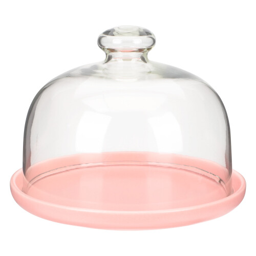Dessertteller mit Deckel, rosa Glas, wiederverwendbar, 1 Stück