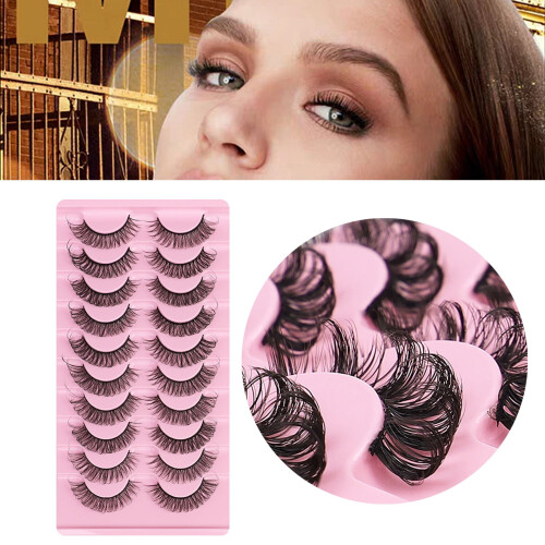 False Eyelashes D-Shaped 3D Effect 10 Pairs 1