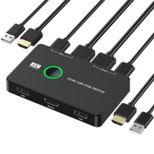 KVM- 2-Poorts Box USB- en -Compatibele voor 2 Computers Deel Toetsenbord, Muis, Printer en ééN HD-Monitor