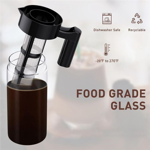 Cold Brew Coffee Maker, 40 Oz Iced Coffee Pitcher with Mesh Filter, Glass Ice Coffee Making Jug for Fridge Black 1