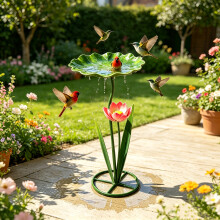 (Lotus) 1 Piece Outdoor Metal Bird Bath, Lotus Water Bath With Stakes, 2-in-1 Bird Water Bowl And Feeder, Corten Iron Garden Decor,