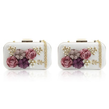 2X Frauen Clutches Geldboersen Taschen Blume Leder Umschlag Perle Geldboerse Abend Handtasche (Weiss)