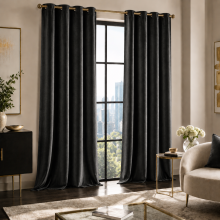 (CHARCOAL, 66X72) THICK VELVET CURTAINS PAIR OF EYELET RING TOP SOFT