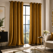 (OCHRE, 46X54) THICK VELVET CURTAINS PAIR OF EYELET RING TOP SOFT