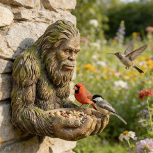 (15*15*9cm) Bigfoot Bird House, Tree Mounted Outdoor Sculpture Feeder With Hidden Keyhole Hook, Unique Garden Decoration Gift Idea For Animal