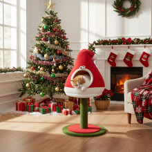 (40x80cm) Christmas Decorations Christmas Hat Shape Cat House With Scratching Post Removable Cat Bed Cave Cat House Removable Cat Bed Cat Sc