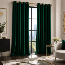 (GREEN, 66X54) THICK VELVET CURTAINS PAIR OF EYELET RING TOP SOFT