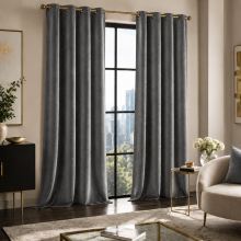 (GREY, 46X54) THICK VELVET CURTAINS PAIR OF EYELET RING TOP SOFT