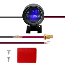 Round Led Digital Car Truck Water Temp Gauge Temperature Sensor Temperatura Moto + Voltmeter Volt Voltage Meter 2 in 1 B