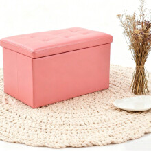Pouf de rangement pliable cube avec assise en similicuir et coussin 76x38cm