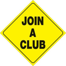 Voss trail sign Join A Club 12x12 inch yellow black