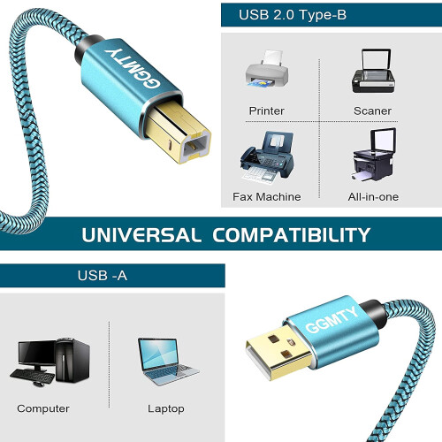 Printerkabel 1,8 meter, USB-printerkabel USB 2.0 Type A mannelijk naar B mannelijk, scannerkabel, snelle USB-printerkabel 1