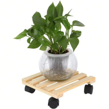 Natural Wood Plant Caddy Roller Stand for Indoor Flowers 36x36cm