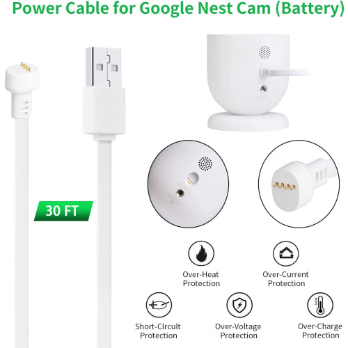 Power Cable for Google Nest Cam (y) Outdoor 30 ft 2