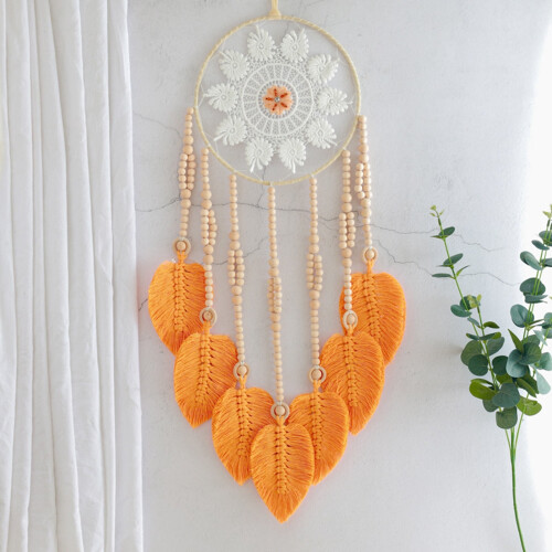 Dream Catcher Bead Wall Hanging Decor Black Leaf Bright 2