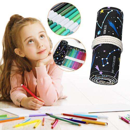 Night Sky Sketch Pencil Roll Canvas 12-72 Holes