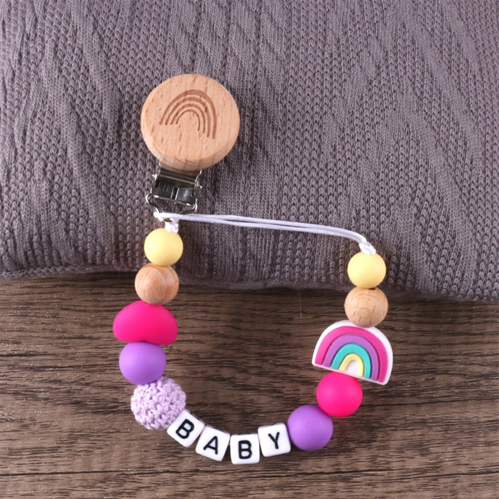 Rainbow Beechwood Pacifier Clip Silicone Anti-Drop Chain