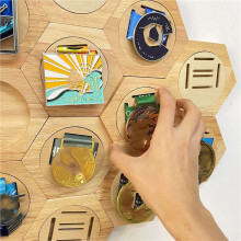 Simple Wooden Medal Rack Hexagonal Wall Medal Rack Decorative Wall Mount Bedroom and Living Room Medal Storage Rack 16PC