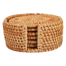 Rattan insulated coaster round handwoven glass tray