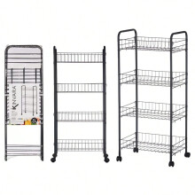 Carrinho de armazenamento de vegetais multifuncional de 4 níveis para cozinha, 40x27x82cm