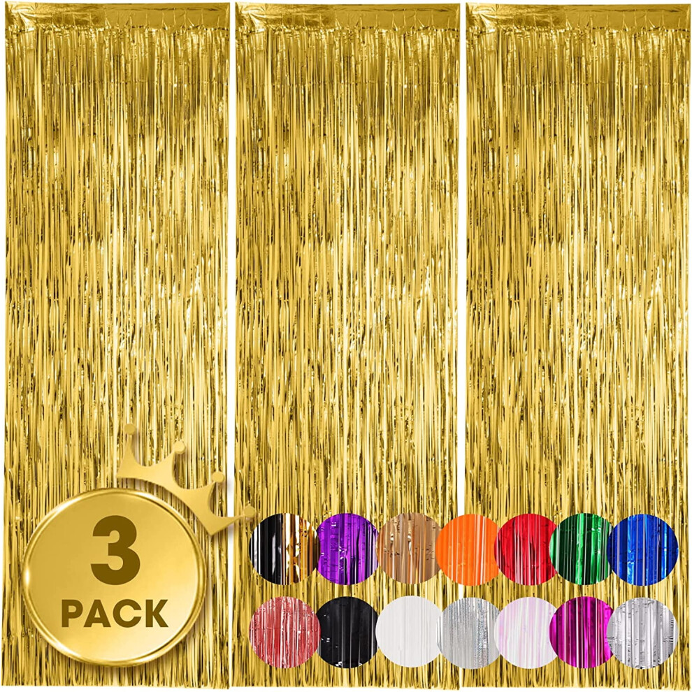 Foil Fringe Backdrop Curtains 3.3X8.2 Ft 3 Pack Gold 9336866939347