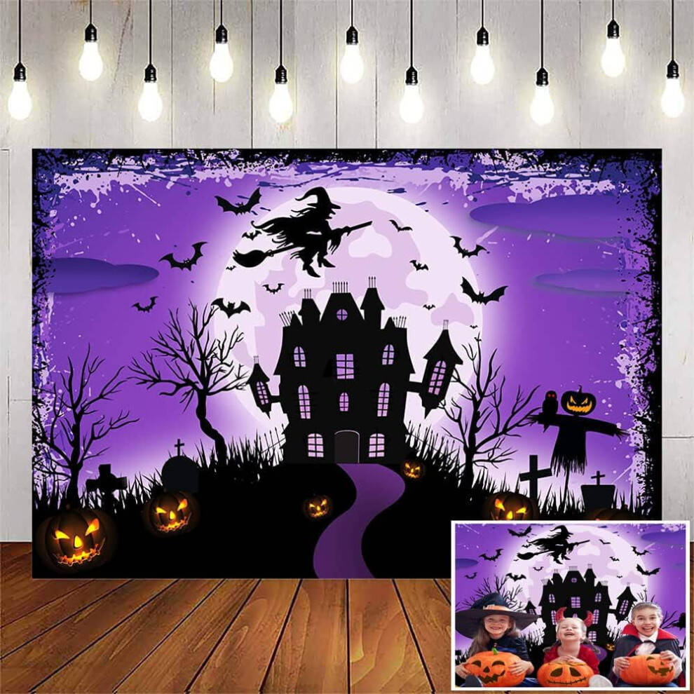 Halloween Backdrop Night Moon Bat Castle Pumpkin Purple 9336866940008