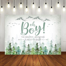 Eventyr venter babyshower-bakteppe, Oh Boy, skog, grønt fjell, utendørs, jakt, tre, skogsdyr