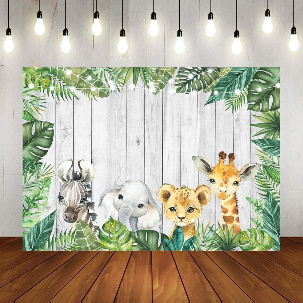 Woodland Baby Backdrop Jungle Animals Watercolor 1080P Golden/Light 9336866941906