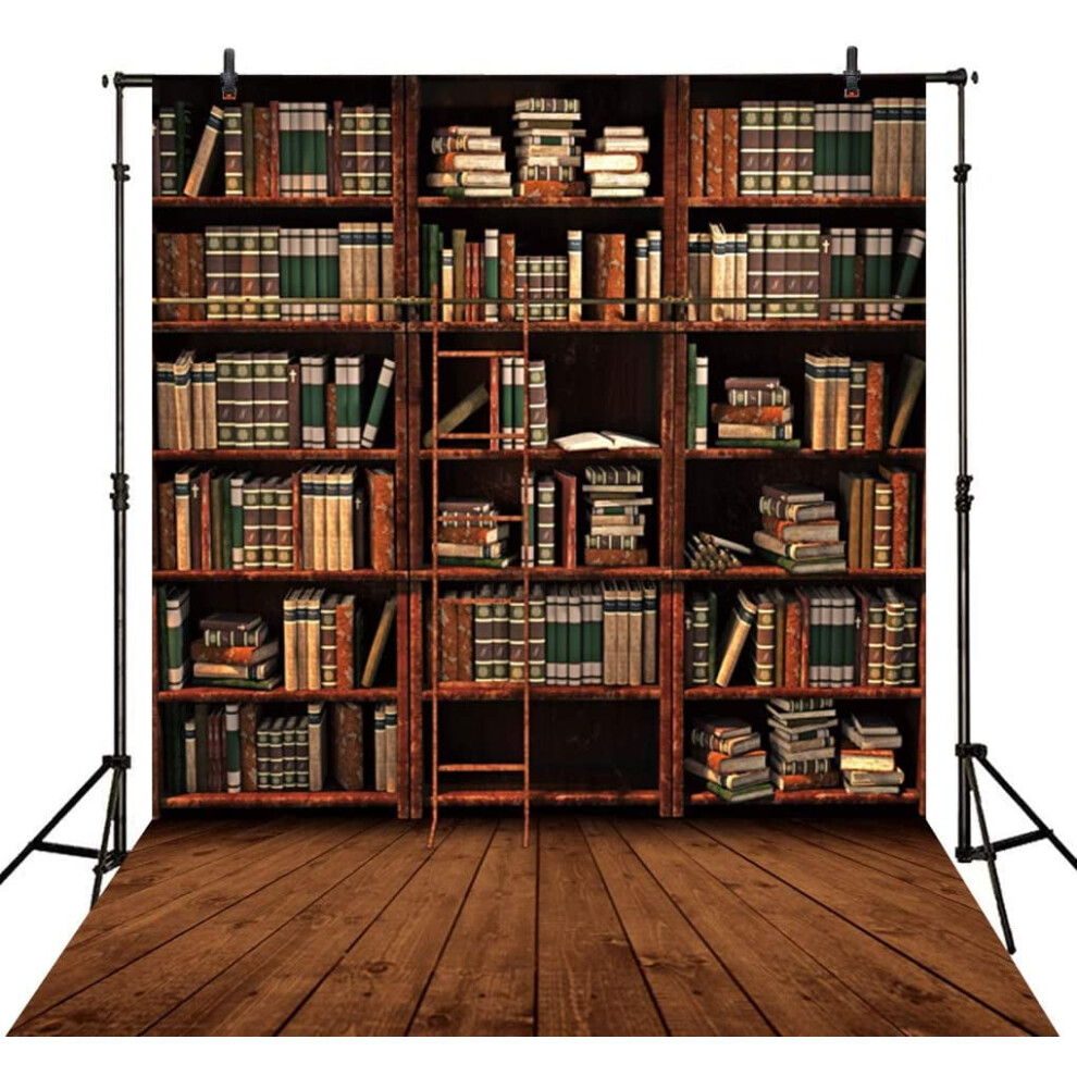 Wood Bookshelf Backdrop 5X7 Ft Vintage Library Style 9336866941920