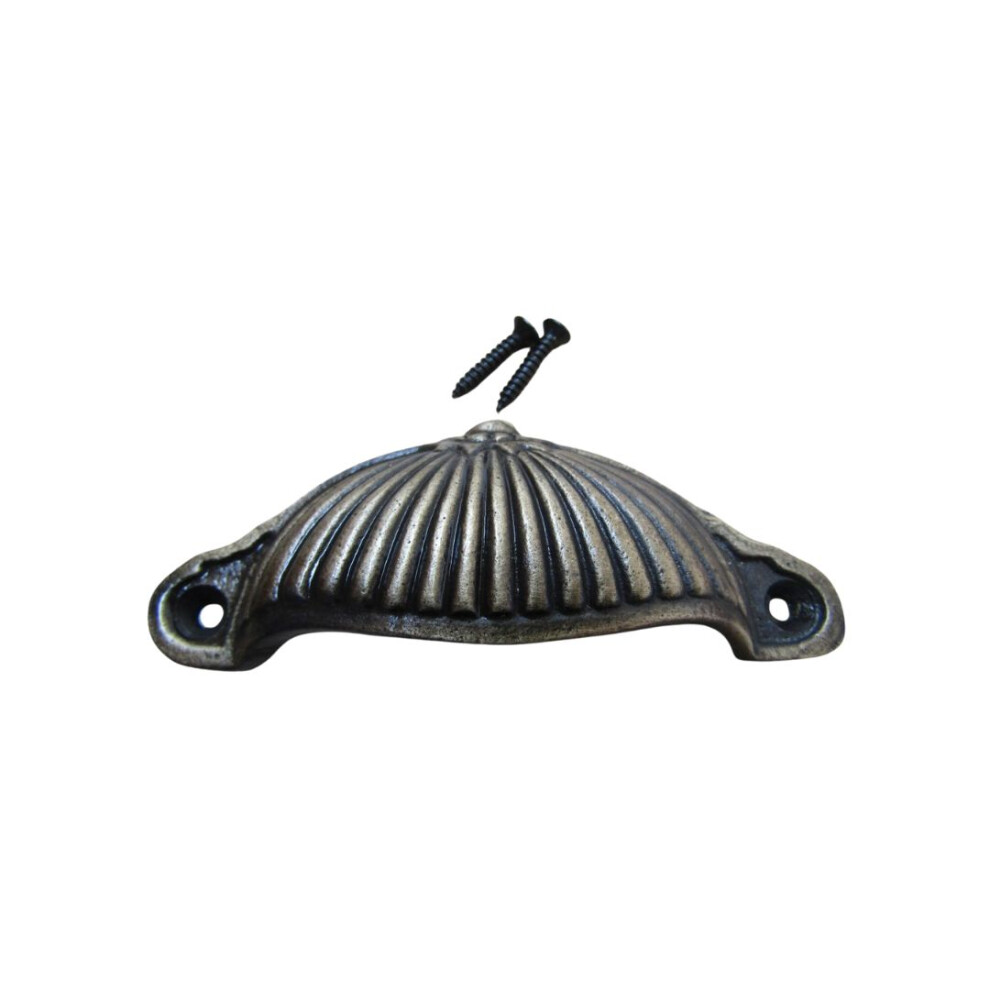 Ridged Cup Pull Handle Antique Brass 5057067980047