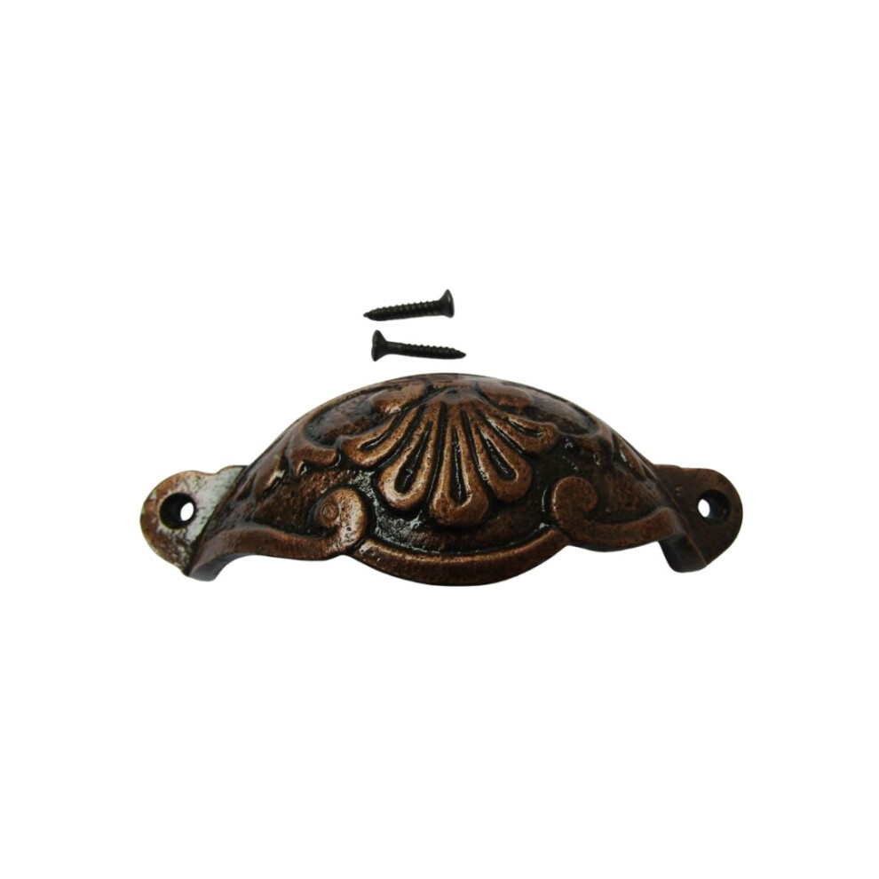 Floral Cup Pull Handle Antique Copper On Iron 5057067979997