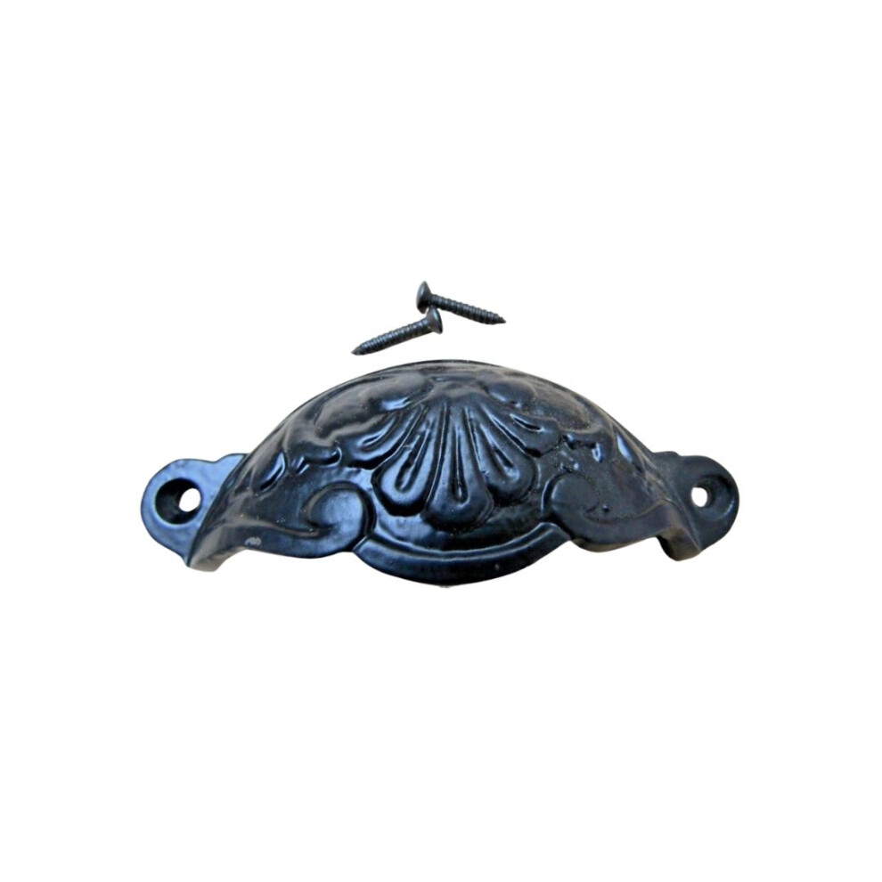Floral Cup Pull Handle Black On Iron 5057067979980