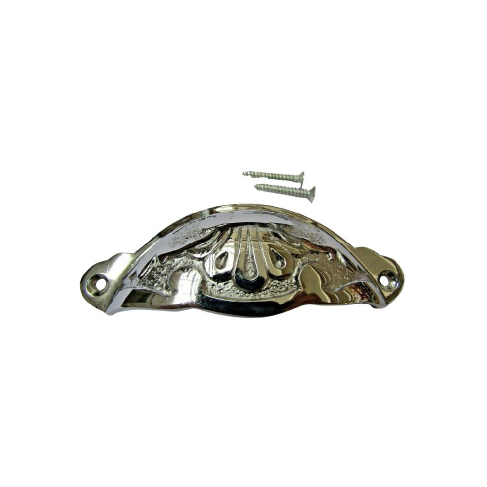 Floral Cup Pull Handle Polished Chrome On Brass 5057067950651