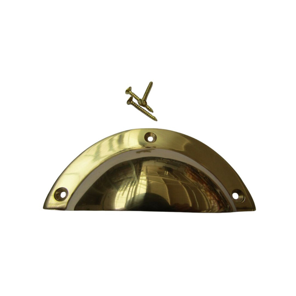 Large Plain Victorian Cup Pull Handle Polished Brass 5057067522957