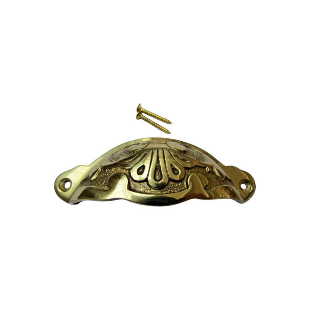 Floral Cup Pull Handle Polished Brass On Brass 5057067979966