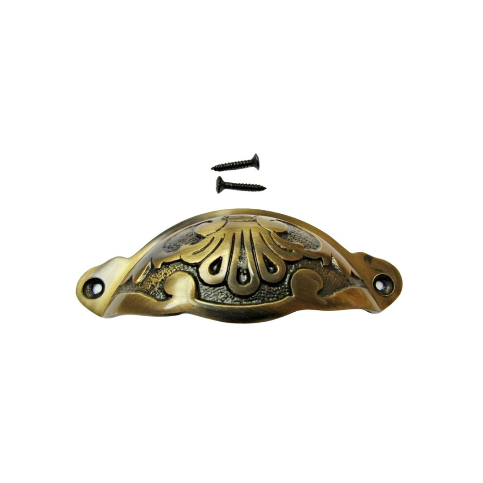 Floral Cup Pull Handle Antique Brass On Brass 5057067981457
