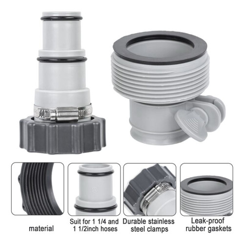 Pool Hose Adapter with Clamp Washer 2 Types Conversion Connector Replacement Pool Hose Adapter for  Threaded 2