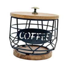 Koffiepadhouder met Houten Voet, Stevige Ijzeren Bekervormige Organizer voor Keukenblad, Café, Bar, Kantoor en Bureau
