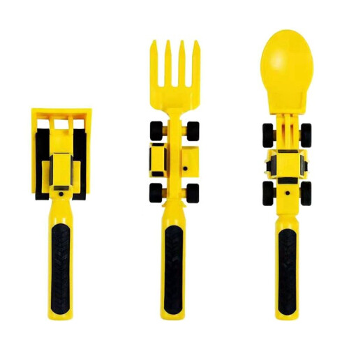 Kinderservies Drie Sets Bestekset Dinneractive Auto Bulldozer Vork Spade