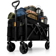 Voyager Lightweight Camping Wagon 70L, 100kg Capacity Ultra Lightweight Foldable Outdoor Cart Compact Design, Black