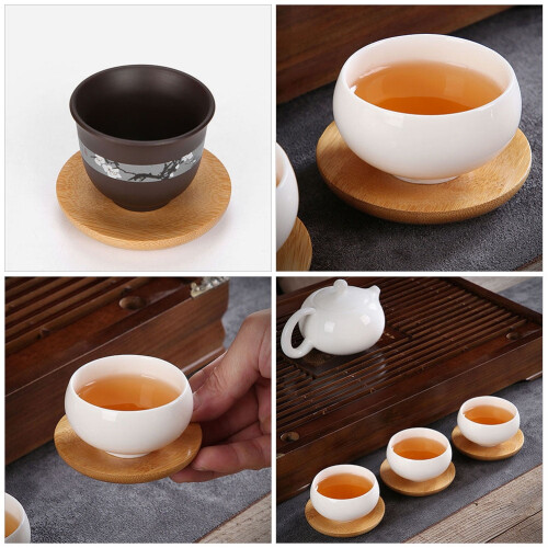 Round bamboo coaster set 4 pcs non-slip drink mat 2