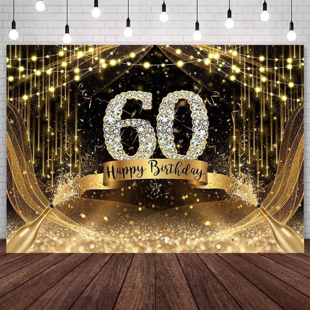 And 60Th Birthday Backdrop 7X5 Ft Black/Gold 9336866941234
