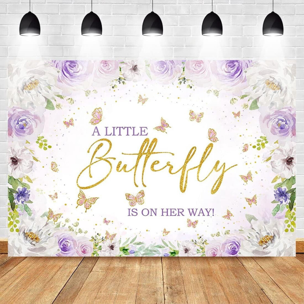 Butterfly Baby Shower Backdrop For Girls Purple 9336866942170