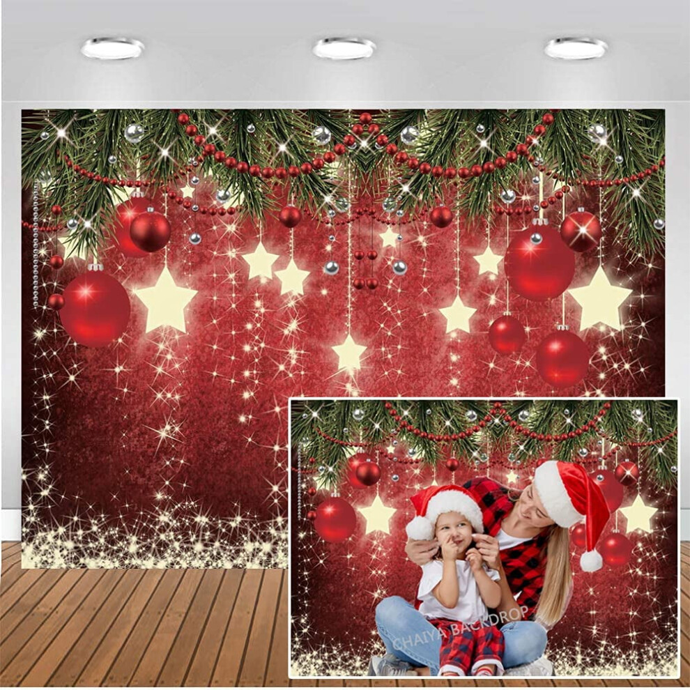 Christmas Backdrop 8X6 Ft Sparkling Stars Red 9336866943054